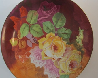 E. Laport Ceramic Plate with Roses, Royal Italian Art, hand painted