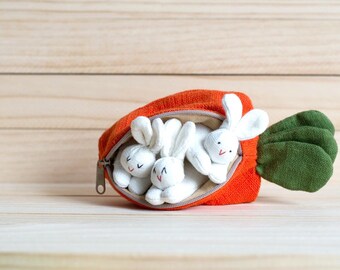 Bunny Family in Carrot Purse