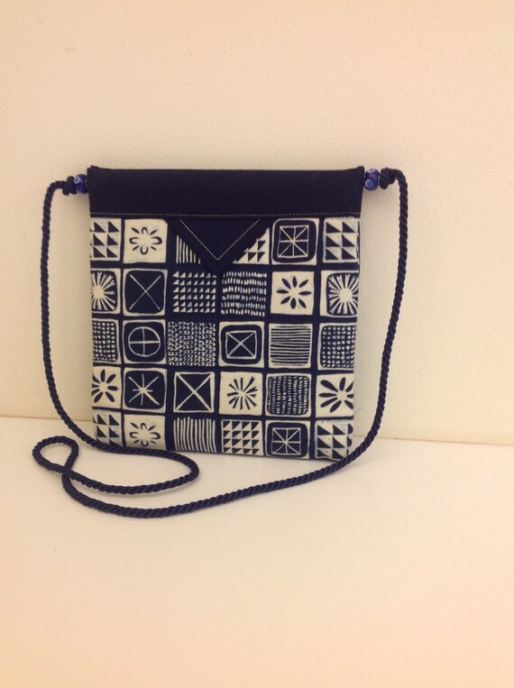 Navy and White Quilted Fabric Snap Bag Purse by MarvelsByMarilyn