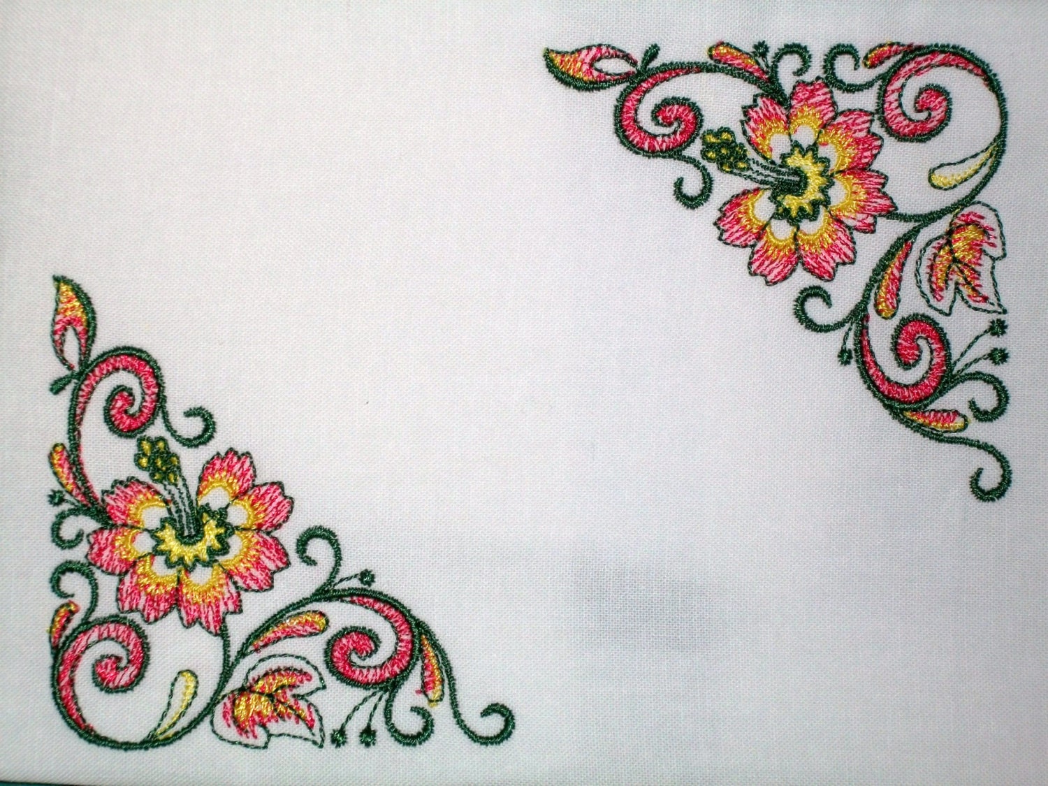 Floral corner design embroidered quilt label to customize with your personal message