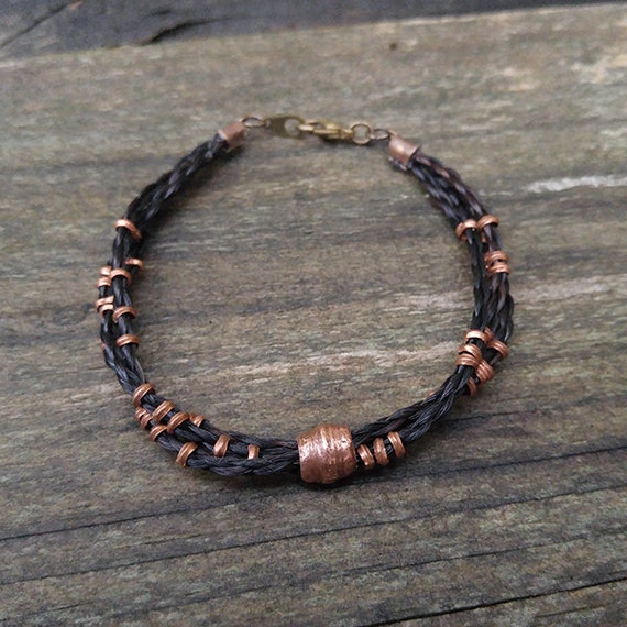 Horse Hair Bracelet with Copper Beads Braided Horsehair