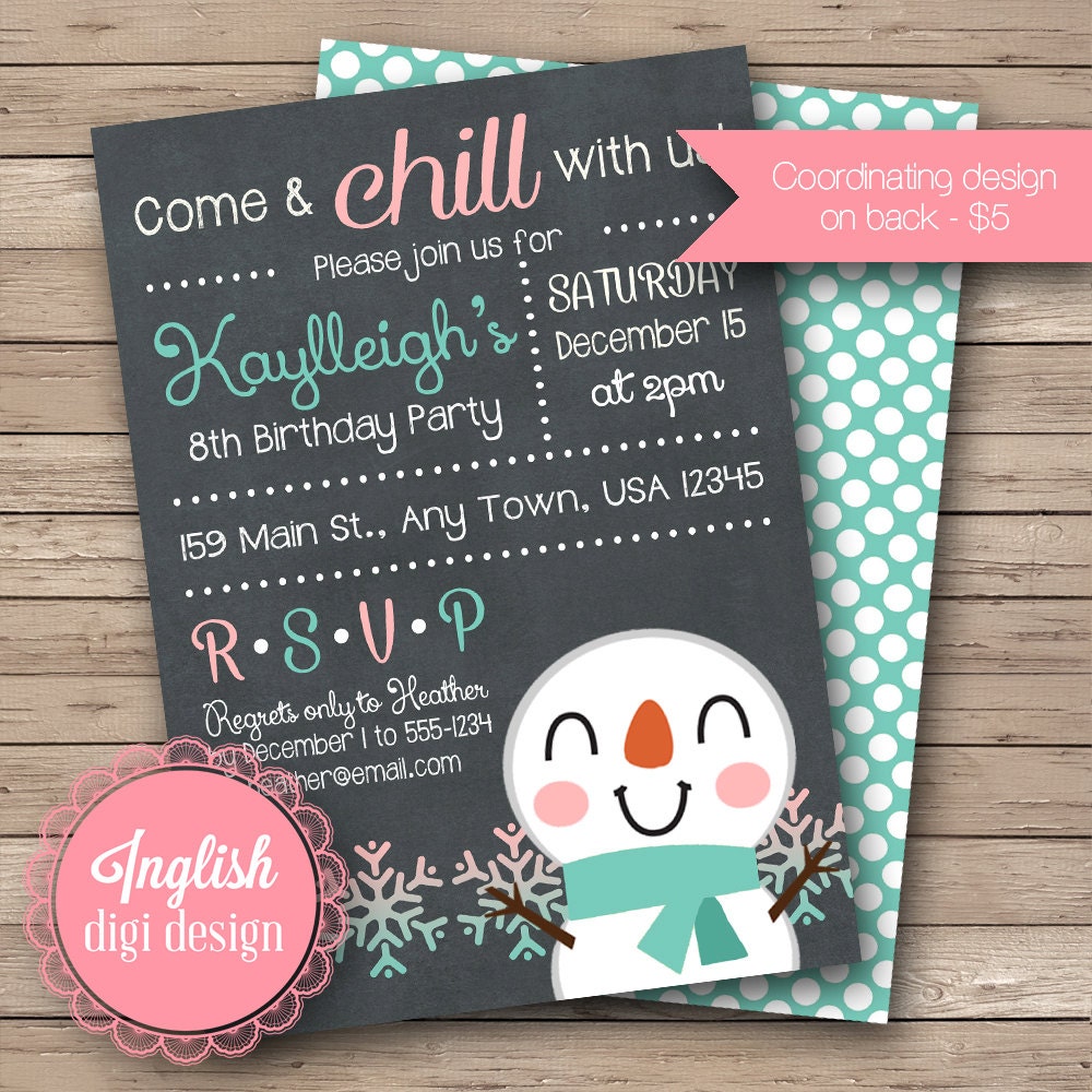 Printable Snowman Birthday Party Invitation, Winter Birthday Party