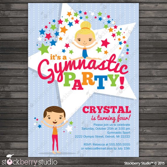 Gymnastics Birthday Invitation Printable by stockberrystudio