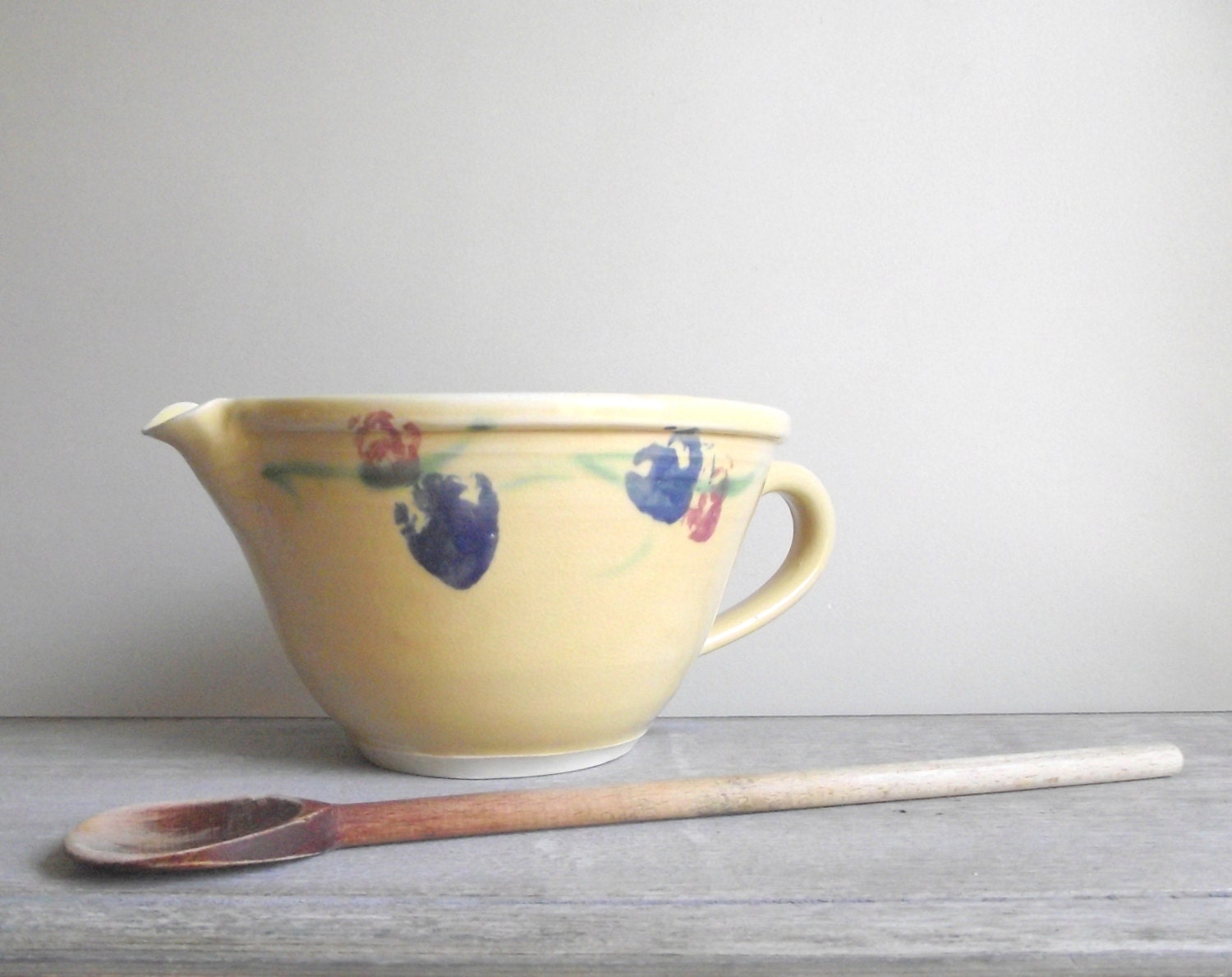 Batter Bowl with Handle and Pour Spout Handcrafted Pottery