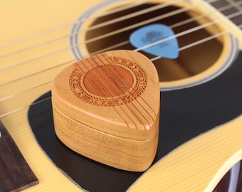 Guitar Pick Box, Solid Cherry Hardwood, 2-1/4" x 2" x 1 D", Pattern G37 deep, Laser Engraved, Paul Szewc, Masterpiece Laser
