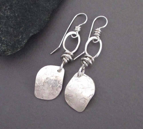 Hammered Sterling Silver Dangle Earrings Artisan Handmade 9939