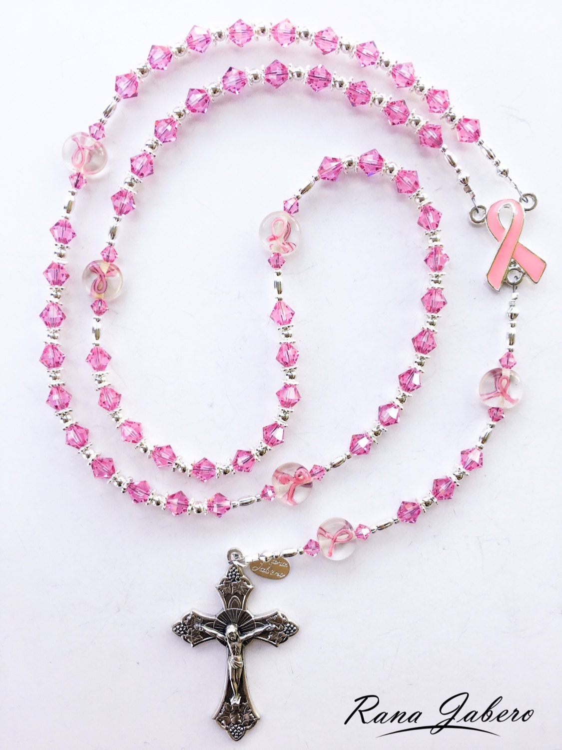 Pink Ribbon Breast Cancer Awareness prayer Rosary by RanaJabero