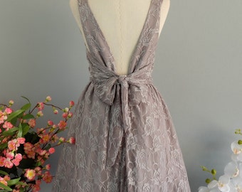 Gray dress gray lace dress gray party dress gray prom dress gray cocktail dress bow back dress gray bridesmaid dresses lace dress