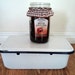 Vintage Rare White Enamelware Refrigerator Container with Blue Lid Blue Trim 29.95