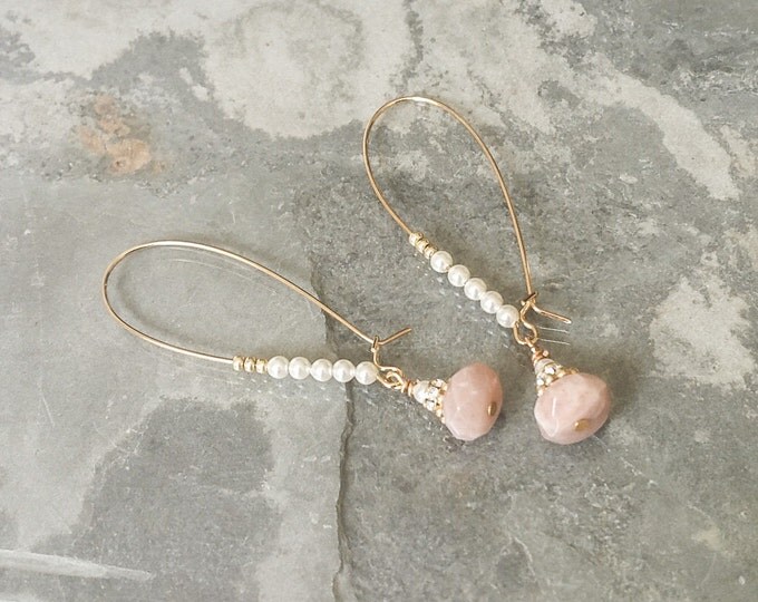 Moonstone Pearl and Crystal Gold Hoop Earrings, Pearl Earrings, Pearl Hoops, Moonstone Hoops, Moonstone Earrings, Gold Hoop Earrings