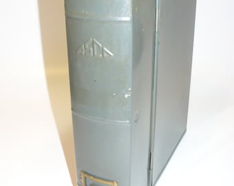 Vintage Industrial ASCO Book Shaped Metal File Box – Bookshelf Filing System 1950s