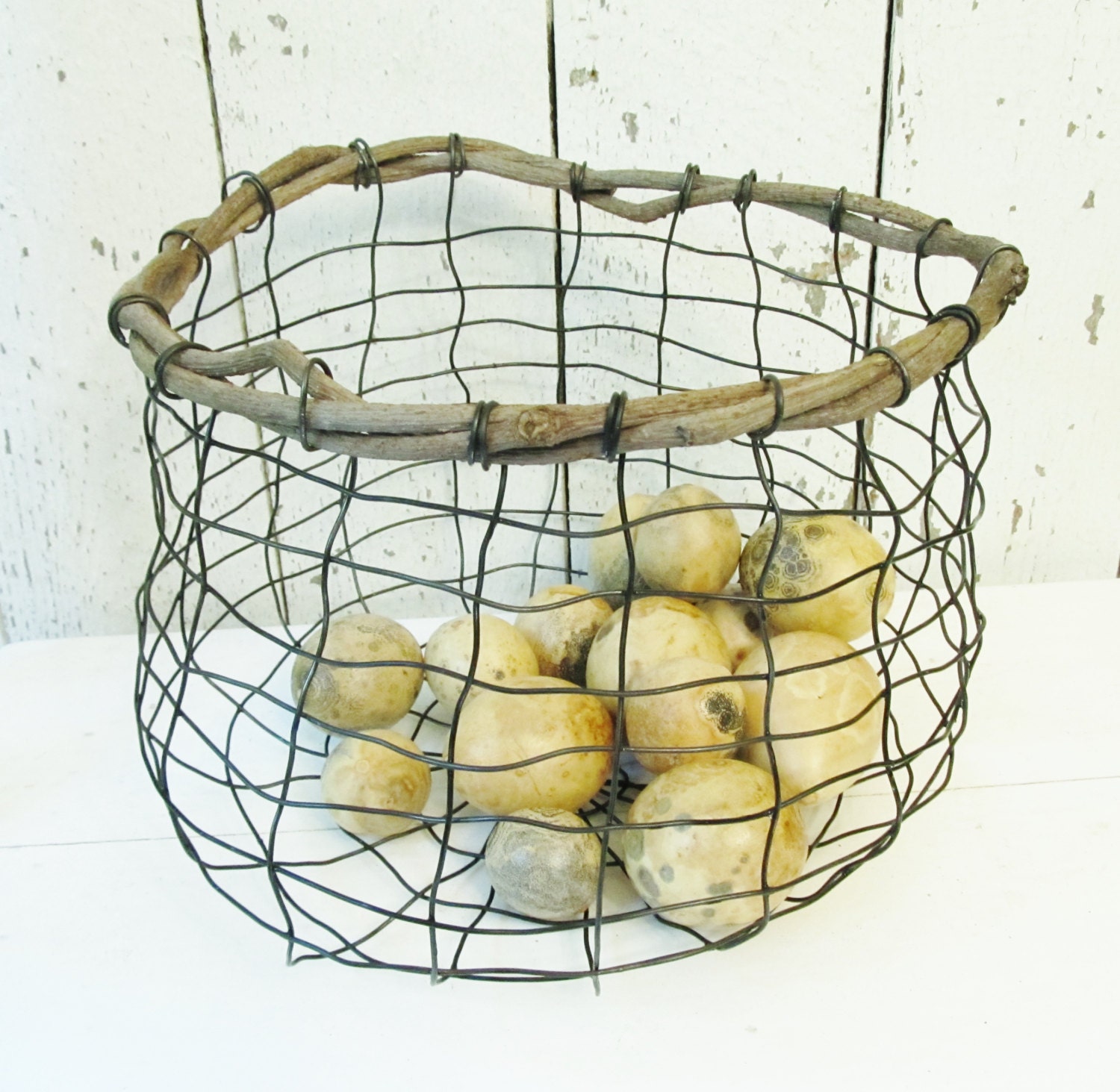 Wire Art Basket Handmade Nature Inspired With Vine Top