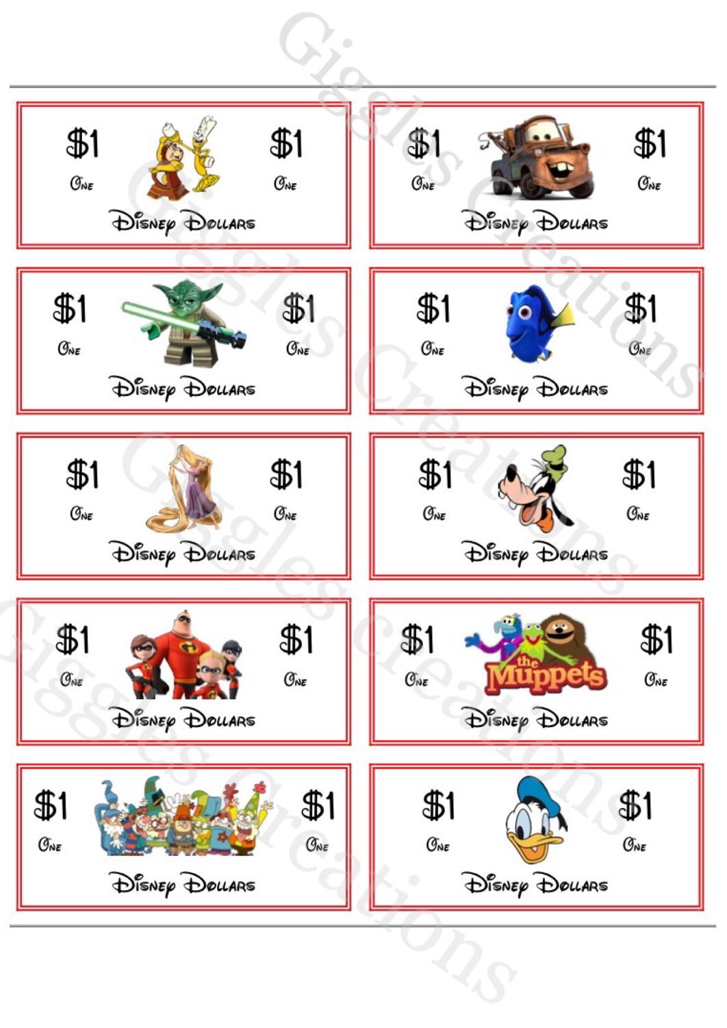 Printable Disney Money Disney Dollars Instant Download