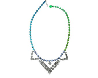 Pastel Painted Rhinestone Necklace Vintage Blue Green Purple Necklace Candy Colored Bridesmaid Bridal Jewelry Maid of Honor GIft 1000481