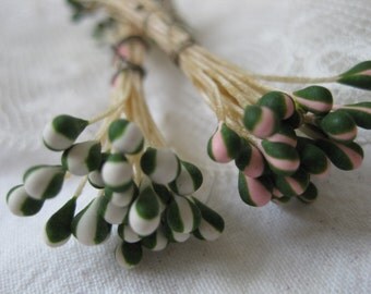 Vintage French Silk Hand Made Flowers Stamens Millinery Dolls Mini Hats Trim Floristry SupplyRibbon Work Miniatures Craft Double Heads 24Ps