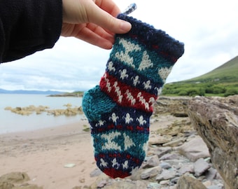 Knit Christmas Stocking Pattern for Tiny Stocking Ornament Fair Isle with detailed instruction Santa Sock PDF how to knit your own