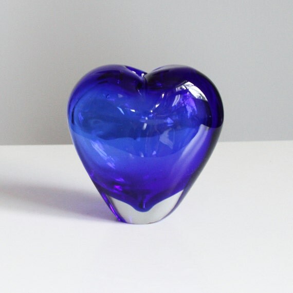 Blenko Glass Heart Vase Blue Heart Art Glass Vase Cobalt