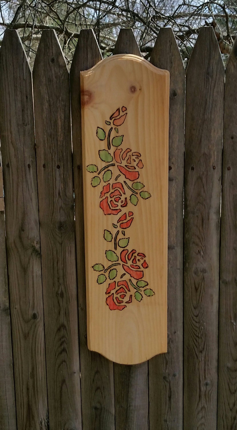 Long Narrow Rose Vine Wood Burned Wall Hanging Wood by Shadow91