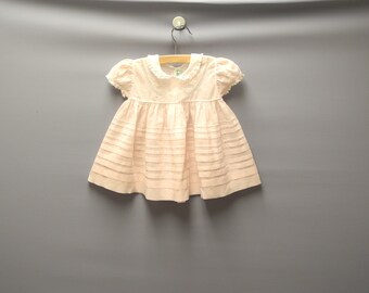 Vintage Baby Clothes, 1940's Alfred Leon Soft Pink and White Lace Baby Girl Dress, Vintage Baby Dress, Pink Baby Dress, Size 6 Months