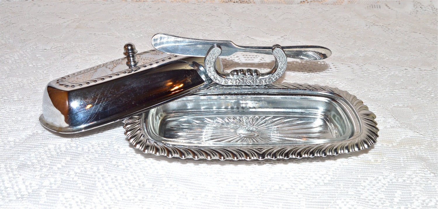 Chrome Finish Butter Dish Glass Dish Insert with Stainless Steel