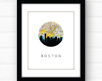 Boston skyline | Boston map | Boston art | Boston print | Boston strong | Boston, Massachusetts wall art | city skyline print