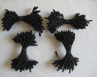SALE 4 bu Vintage/Antique Black Stamens 72 Double Head Stems Hat Flower UNUSED