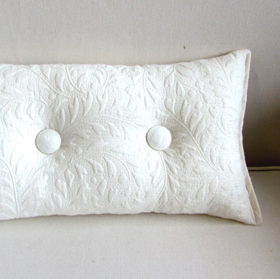 TOSS throw pillow 8x16 ivory matelasse with two buttons