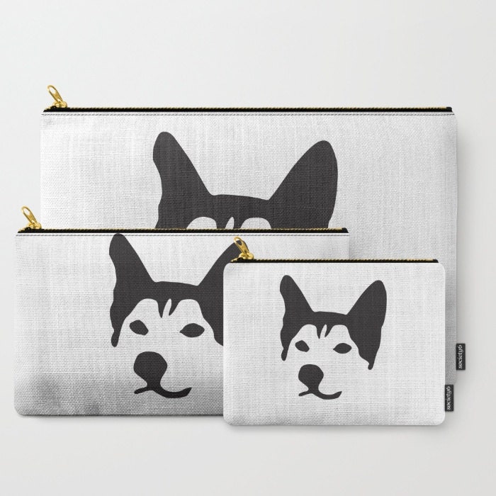 Husky Dog Breed Pouch Zippered Alaskan Husky Dog Bag B&W