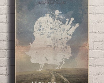 Studio Ghibli's Howl's Moving Castle Vintage Retro Style giclée Print