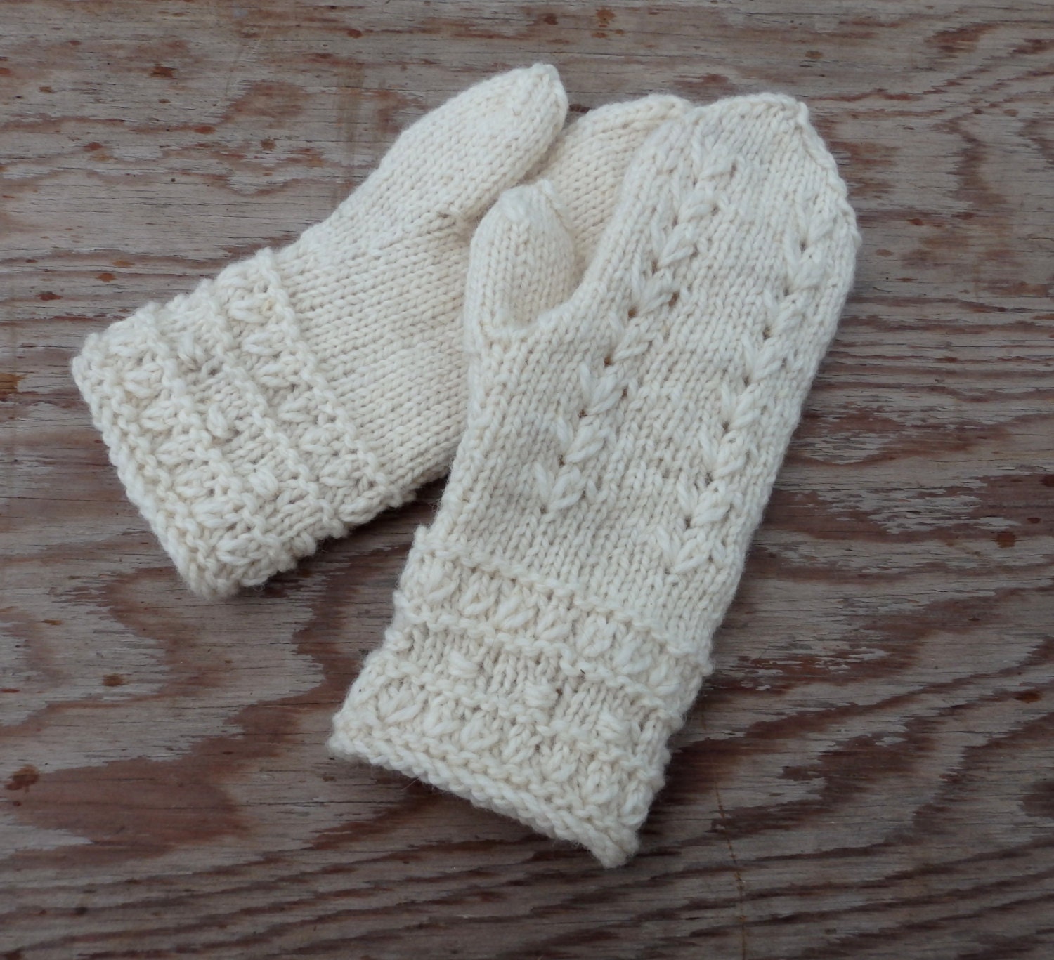 hand knitted wool mittens knit white adult mitts warm winter