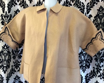LOVELY 1940s felted coat with corded detail on Huge cuffs! So glamorous