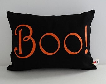 Sunbrella BOO HALLOWEEN pillow cover indoor outdoor embroidered fall autumn accent throw trick or treat decorative oba canvas co.