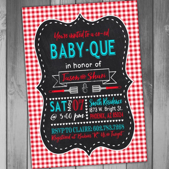 Baby Shower Invitation BabyQ Invitation Baby Que Couples
