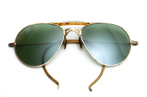 1940s Aviator Pilot Sunglasses Ww2 Green Glass Tortoise Bridge