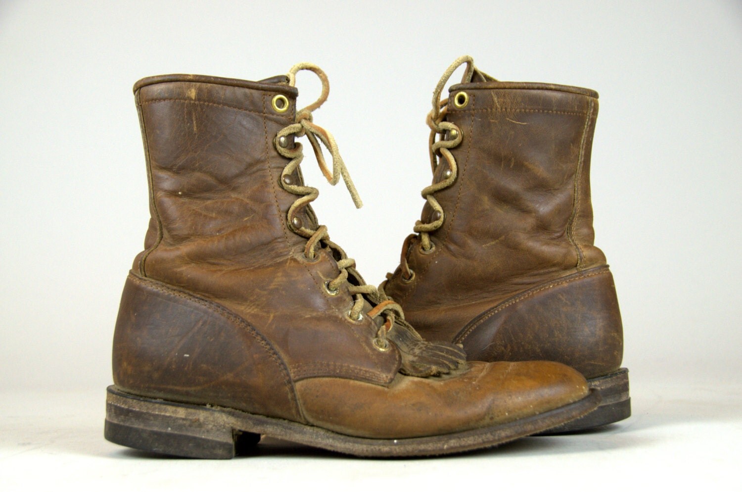 SALE 80s Packer Boots Justin Oiled Leather Packer Roper Riding