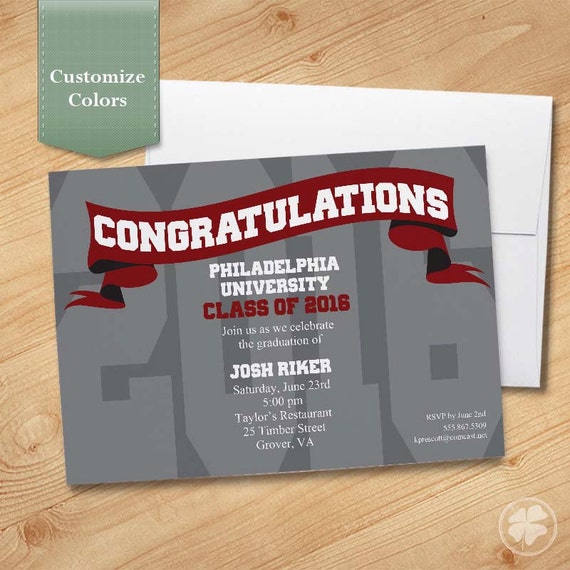 Graduation Invitation, High School, College, Graduation Party, Custom Invite, Printable, Printed, Class of 2016 - Ribbon Banner Il_570xn