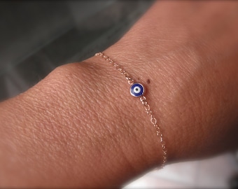 Blue Evil eye bracelet - rose gold eye bracelet - protection bracelet - 14K rose gold-filled chain - rose gold vermeil evil eye