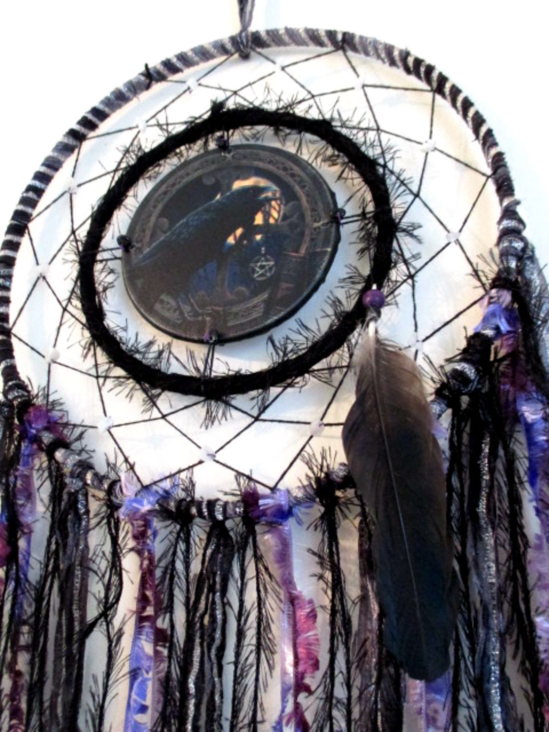 Large Handmade Pagan Crow Dreamcatcher. Morrigan / Morgana