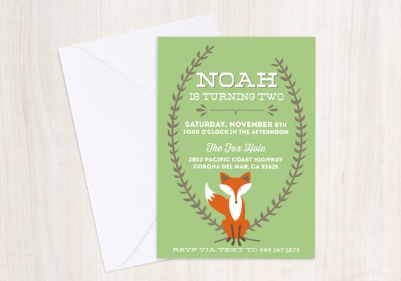 Autumn Fox Invitation - Woodland Fox - Fox Invite - Custom Digital Printable Invite Il_570xn