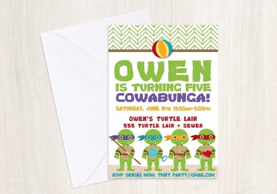 TMNT Beach Invite - TMNT Invitation - Ninja - Party Supplies Il_570xn