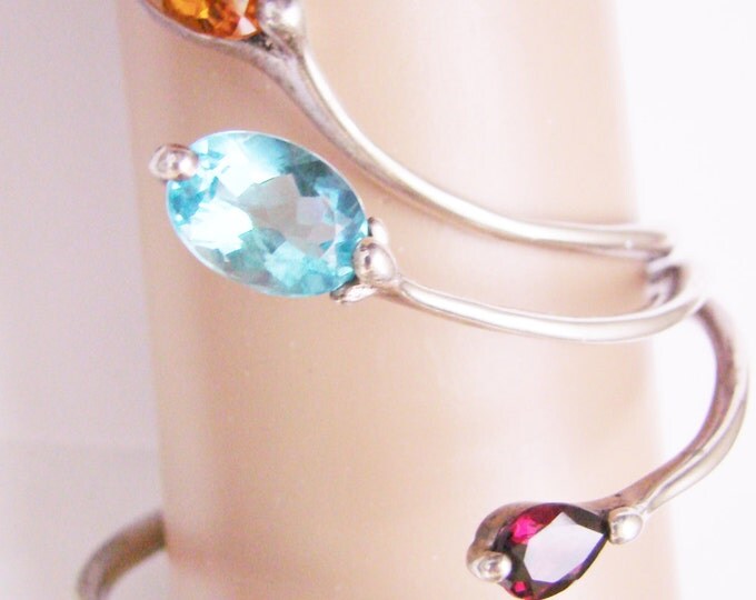 Modernist Medina Sterling Gemstone Bracelet / Statement / Artisan Signed / 49 Grams / Jewelry / Jewellery