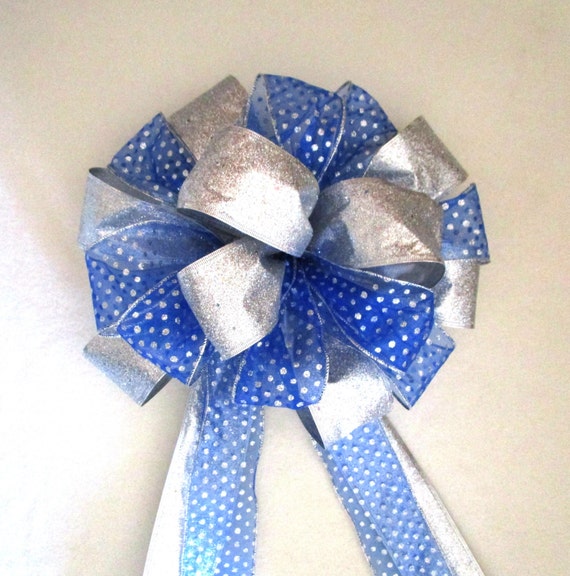 Blue & Silver Bow / Christmas Bow / Blue Bow /B Wreath Bow