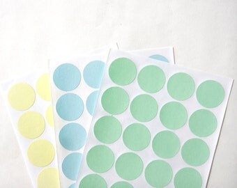 Big Circle/Round Stickers in Pastel Green,Pastel Blue, Pastel Yellow, Size 1.2" inch or 30mm, Set of 3 sheets or 60 circles