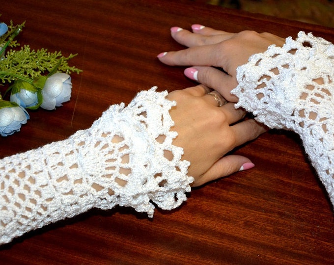 Ready to ship Wedding, special occasion, evening shimmery crochet gloves