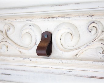 Leather Drawer Pulls | Rounded Leather Pulls | Finished leather front & back, Wipe away grungy build-up and germs