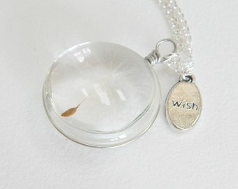Dandelion Necklace, Make a Wish Necklace, Flower Jewelry, Terrarium Necklace, Terrarium Jewelry In Silver Resin Pendant, Gift For Girlfriend