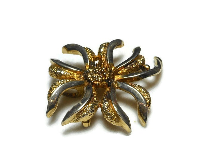 FREE SHIPPING 1950s 60s Rebecca brooch pendant, signed floral two tone gold spray over silver pin pendant combination.