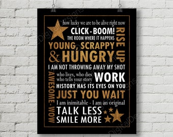 Hamilton Inspired Fan Art, Printable Hamilton Musical Quote Subway Word Art Poster, Young Scrappy Hungry, 11x14 and 8x10 INSTANT DOWNLOAD