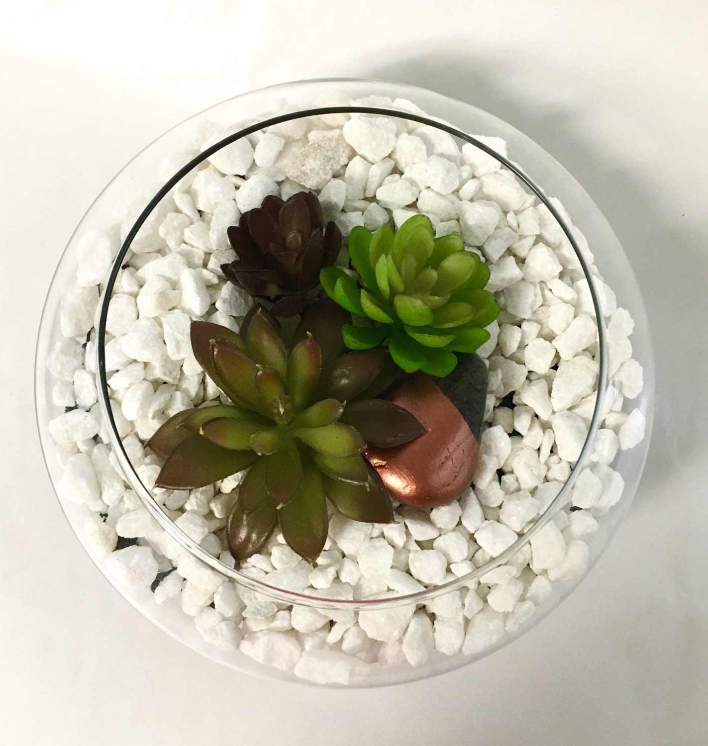 Boho Faux Succulents in Glass Bowl Terrarium