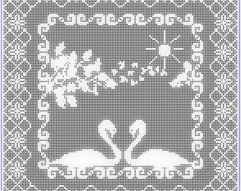 Filet Crochet 'Swans' instant download pdf.